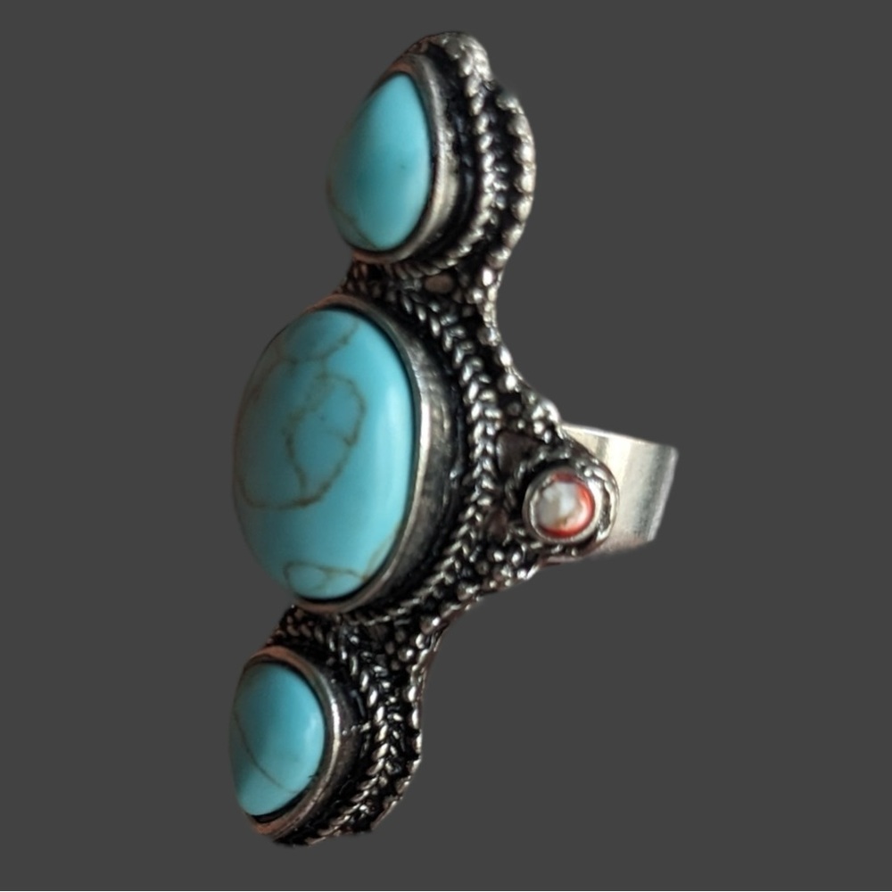 Aldo Faux Turquoise and Silver Filigree Ring - Picture 2 of 3